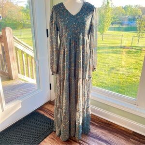 Teal and rust floral maxi dress